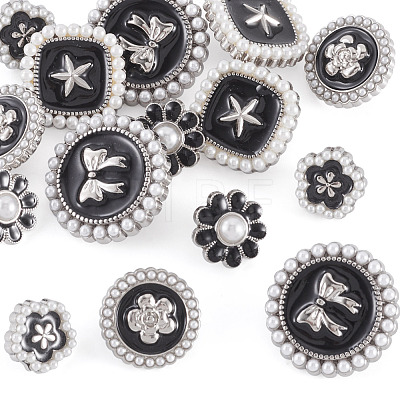 15Pcs 5 Styles 1-Hole Alloy Enamel Shank Buttons BUTT-TA0001-47B-1