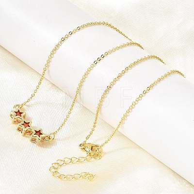 Brass Glass Triple Star Pendant Necklaces KK-CBAB173-03G-08-1