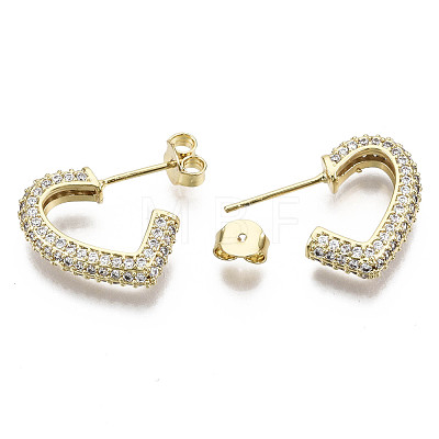 Brass Micro Pave Clear Cubic Zirconia Stud Earrings EJEW-N015-06-NF-1