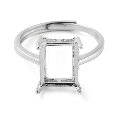 Rectangle Adjustable 925 Sterling Silver Ring Components STER-G042-08P-1