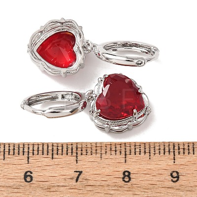 Valentine's Day Heart Brass & Glass Hoop Earrings EJEW-Z164-23P-1