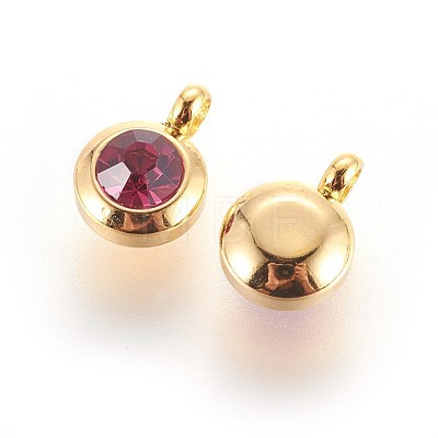 304 Stainless Steel Rhinestone Charms STAS-P237-10G-15-1