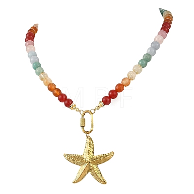 Ocean 304 Stainless Steel Starfish Pendant Necklaces NJEW-JN06441-1