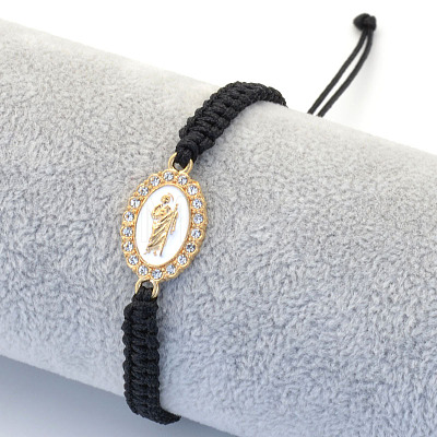 Religion Alloy Rhinestone and Enamel Link Bracelets FS-WG5574D-03-1