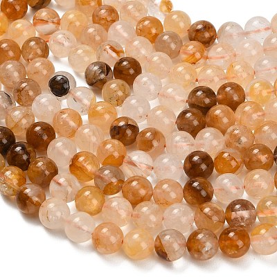 Natural Yellow Hematoid Quartz/Golden Healer Quartz Beads Strands G-F820-K03-10mm-1