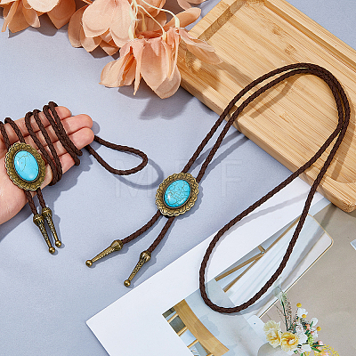 2Pcs Alloy with Synthetic Gemstone Oval Bolo Tie Necklaces NJEW-DC0001-29-1