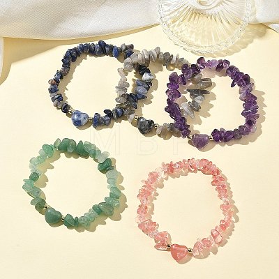 Natural Gemstone & Non-magnetic Synthetic Hematite Beaded Stretch Bracelets BJEW-JB14009-1