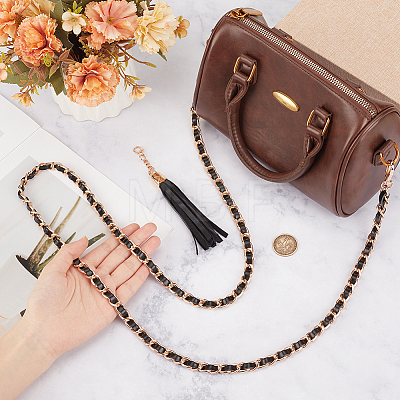 Adjustable Black Imitation Leather Bag Straps PURS-CL0001-55A-1