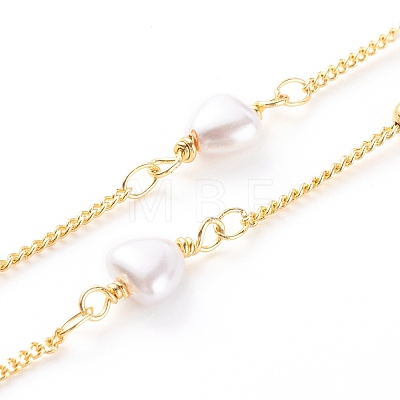 Heart Glass Beaded Chain Necklaces NJEW-JN03394-1