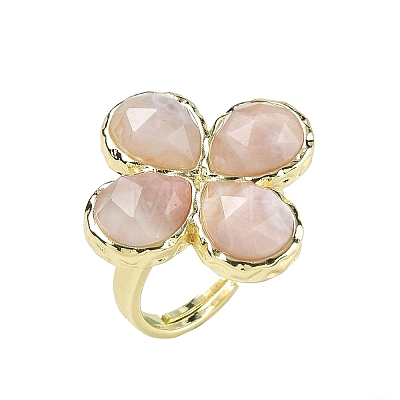 Natural Cherry Blossom Agate Faceted Adjustable Finger Rings for Women RJEW-A092-01G-14-1