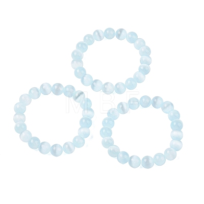 Round Natural Selenite Beaded Stretch Bracelets BJEW-L694-002B-01-1