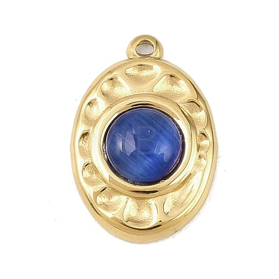 Hammered 303 Stainless Steel Pave Cat Eye Pendants STAS-K325-01G-02-1