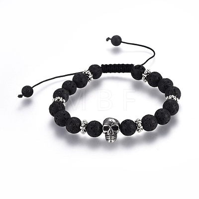 Adjustable Natural Lava Rock Braided Bead Bracelets BJEW-JB03976-1