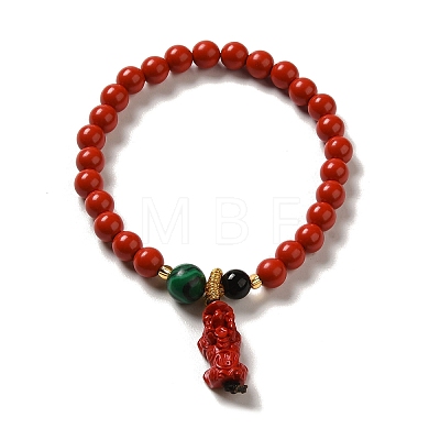 6mm Round Cinnabar Mala Stretch Bracelets BJEW-B080-28A-07-1