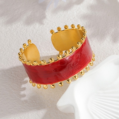 304 Stainless Steel Enamel Cuff Bangles for Women BJEW-F518-03C-G-1