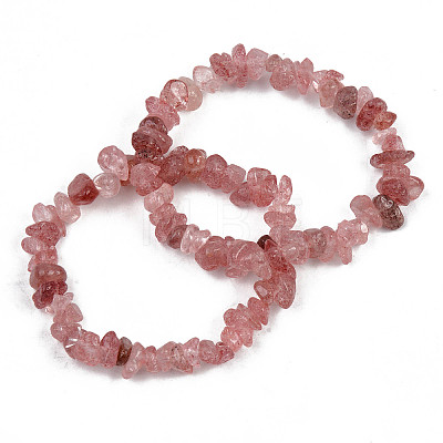Unisex Chip Natural Strawberry Quartz Beaded Stretch Bracelets BJEW-S143-40-1