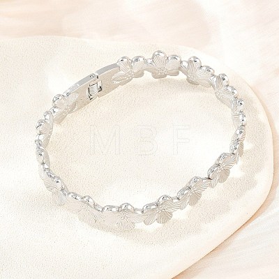 304 Stainless Steel Flower Hinged Cuff Bangles for Women SA-CBA45D5-27P-1