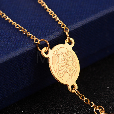 PVD Vacuum Plating 201 Stainless Steel Rosary Bead Necklaces NJEW-L427-22G-1