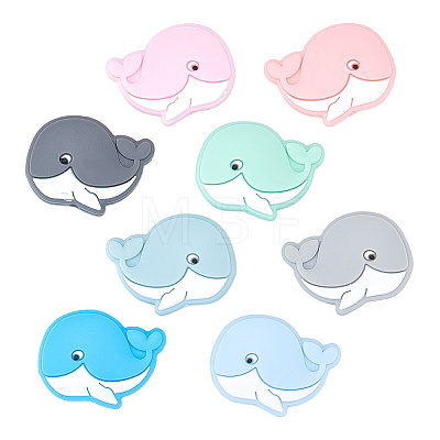 8Pcs 8 Colors Dolphin Food Grade Eco-Friendly Silicone Beads SIL-GO0001-10-1