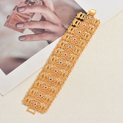 Elegant Alloy Cubic Zirconia Hollow Floral Filigree Rectangle Link Chain Bracelets for Women BY9230-1