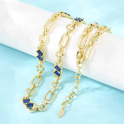 7MM Brass Pave Cubic Zirconia Figaro Chain Necklaces NJEW-D324-05G-06-1