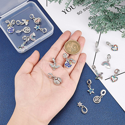 18Pcs 9 Style Rack Plating Alloy European Dangle Charms FIND-BC0002-62-1