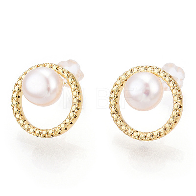 Natural Pearl Ring Stud Earrings PEAR-N017-06F-1