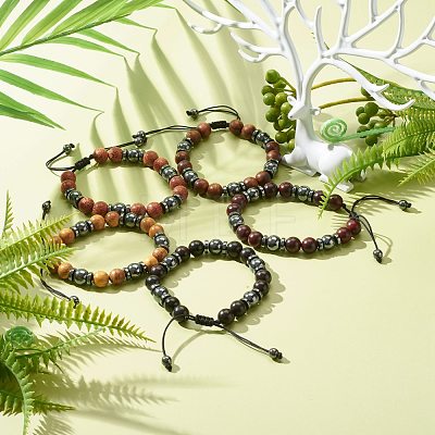 Synthetic Hematite Beads Bracelet for Men Women BJEW-JB06755-1