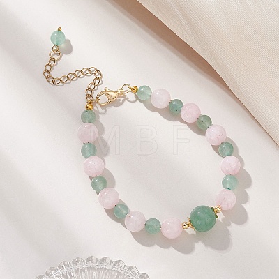 Adjustable Natural Rose Quartz and Green Aventurine Beaded Bracelets BJEW-JB13032-1
