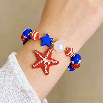 Independence Day Printed Resin Stretch Bead Bracelets for Women RE-CBA6B51-01-1