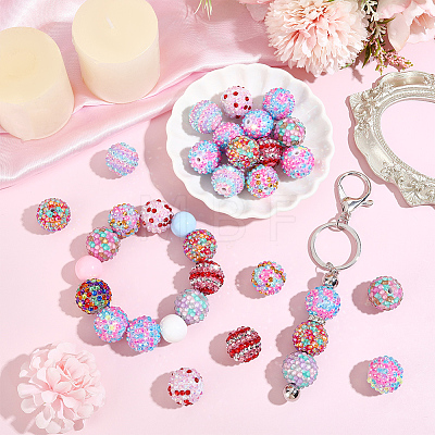 24Pcs 8 Colors Round Resin Rhinestone Beads OACR-PA0002-14-1