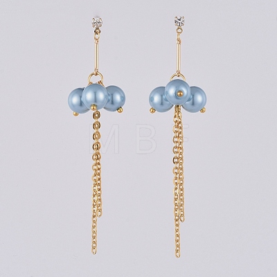 Eco-Friendly Glass Pearl Dangle Stud Earrings EJEW-JE03813-04-1