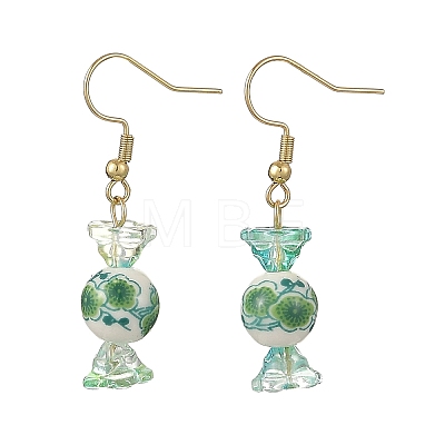 Printed Porcelain & Glass Dangle Earrings EJEW-JE07486-1
