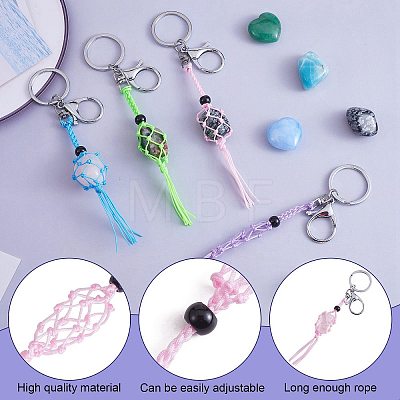 4Pcs 4 Colors Macrame Fringe Braided Keychain AJEW-SW00014-02-1