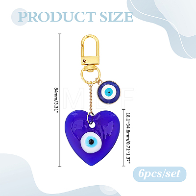 6Pcs Heart Handmade Evil Eye Lampwork Pendant Decorations HJEW-ME00102-1