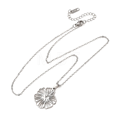 304 Stainless Steel Flower Pendant Cable Chain Necklaces for Men Women NJEW-K308-05A-P-1