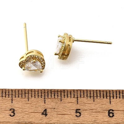 Clear Cubic Zirconia Heart Stud Earrings EJEW-K093-21G-1