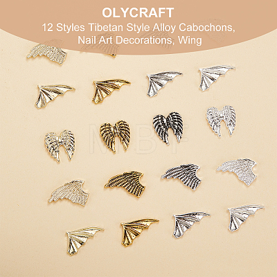 Olycraft 48Pcs 12 Styles Tibetan Style Alloy Cabochons MRMJ-OC0003-84-1