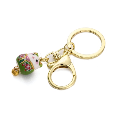 Fortune Cat Porcelain Pendant Keychain KEYC-G064-02G-1