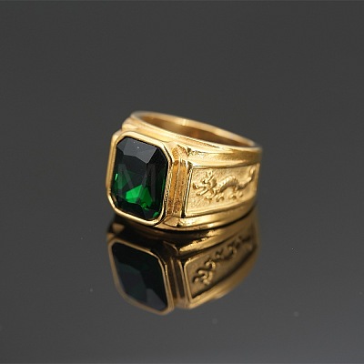 304 Stainless Steel with Cubic Zirconia Dragon Pattern Finger Rings for Men FS-WGD623F-05-1