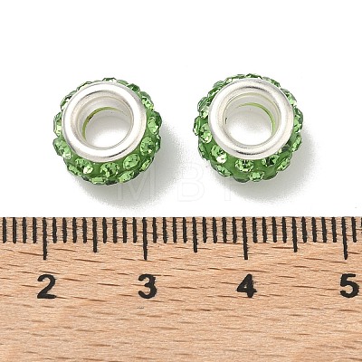 Polymer Clay Rhinestone European Large Hole Beads with Silver Color Plated Brass Cores FPDL-R002-11-1