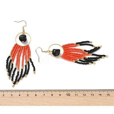 Halloween Glass Seed Tassel Earring for Women EJEW-MZ00798-1