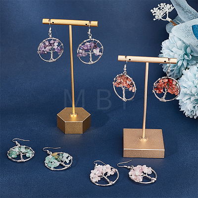 4 Pairs 4 Style Natural Mixed Gemstone Chips Tree of Life Dangle Earrings EJEW-AN0002-48-1