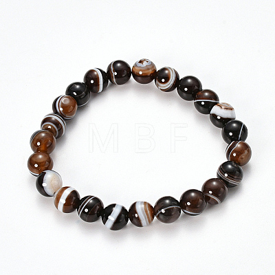 Natural Striped Agate/Banded Agate Beaded Stretch Bracelets BJEW-Q692-03I-1