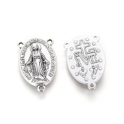 Holy Oval Carved Virgin Mary Tibetan Style Alloy Chandelier Component Links TIBEP-LF0961YKG-AS-LF-1