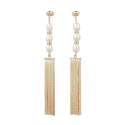 Rice Natural Cultured Freshwater Pearl Tassel Stud Earrings EJEW-JE07056-1