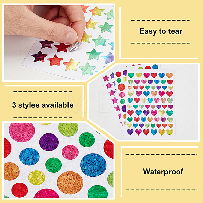 Olycraft 30 Sheets 3 Styles Holographic PVC Waterproof Self Adhesive Laser Stickers STIC-OC0001-17-1