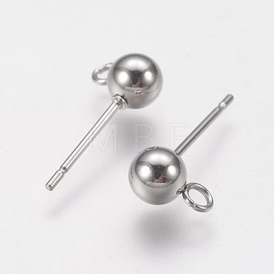 202 Stainless Steel Ball Stud Earring Findings STAS-F141-06P-5mm-1
