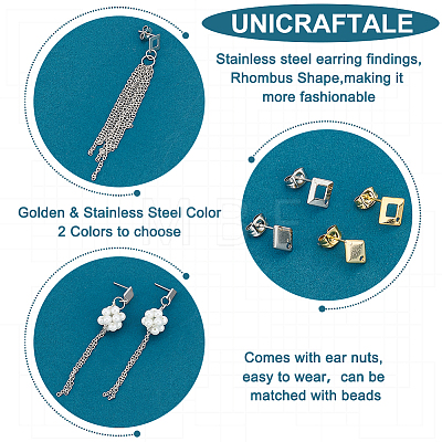 Unicraftale 40Pcs 4 Style 304 & 201 Stainless Steel Stud Earring Findings STAS-UN0038-71-1