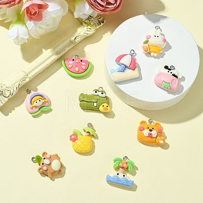 10Pcs 10 Styles Opaque Resin Pendants FIND-YW0005-72-1